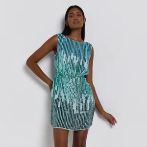 Turquoise sequin beaded dress RIVER ISLAND 8/10